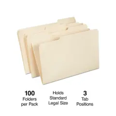 Staples Manila 3-Tab File Folders Legal Assorted Position 100/Box TR56680