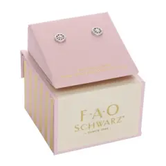 FAO Schwarz Sterling Silver Round Stud Earrings with Crystal Stone Accent