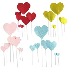 O'Creme Assorted-Glittered/Textured-Color-Paper-Hearts Cake-Topper Set, Total 28 Pieces