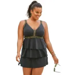 Swim 365 Women&rsquo;s Plus Size Crochet-Trim Tankini Top
