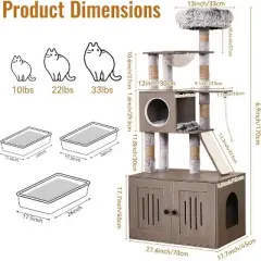 Acekool 67" Cat Tree & Litter Box Enclosure - 2-in-1 with Scratching Posts