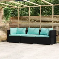 vidaXL 3-seater Sofa Black PE Rattan 3-seater Modular 3-Seater Sofa