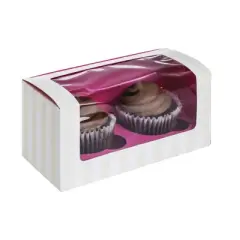 PacknWood 209BCKF2 Cupcake Boxes with Pink Window - Colored Box Cup Cake Carrier (6.8" x 3.3" x 3.3") (Case of 100)