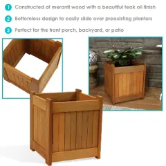 Sunnydaze Outside Meranti Wood Outdoor Planter Box with Teak Oil Finish for Garden, Porch and Patio  - 16" Square - 2-Pack