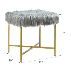 Costway Faux Fake Fur Stool Ottoman Footrest Stool Decorative with Metal Legs GreyPinkWhite