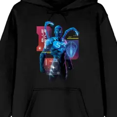 Blue Beetle Superhero Hologram Long Sleeve Black Adult Hooded Sweatshirt