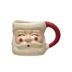 Storied Home Hand-Painted Stoneware Santa Mug, Red and White