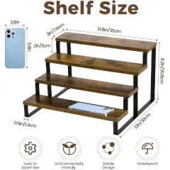 Hachikiko 4-Tier Rustic Wood Cupcake Stand - Wooden Stepped Display Riser for Cupcakes, Perfume, Spices, Cosmetics
