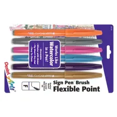 Pentel Arts Sign Pen Brush Tip, Assorted Colors, 6-Pack, Fashion Colors