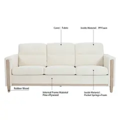 79.5" Wood Three-Seater Sofa - 660lb Capacity, Beige Fabric w/ High-Resilience Cushions & Hidden File Pocket, 20-Min Assembly