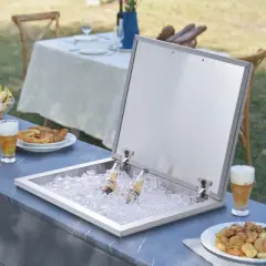 VEVOR Drop in Ice Chest, 28"L x 16"W x 17"H Stainless Steel Ice Cooler, Commercial Ice Bin with Hinged Cover, 40 qt Outdoor Kitchen Ice Bar