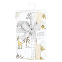 Hudson Baby Cotton Flannel Burp Cloths, Neutral Safari World 4-Pack, One Size