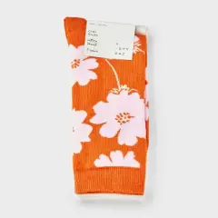 Women's Floral 3pk Crew Socks - A New Day&trade; Orange/Pink/Ivory 4-10: Tagless, Smooth Toe Seams