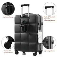Gulches  3-Piece Airline-Certified Luggage Set: ABS Hard Shell Carry-On with Cup Holder, Spinner Wheels & Side Hooks