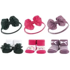 Hudson Baby Infant Girl 12Pc Headband and Socks Giftset, Green Purple, One Size