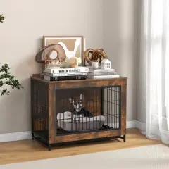 Tangkula Industrial Dog Crate Furniture Heavy-duty Kennel Cage w/ 3 Chew-proof Walls Large