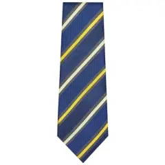 TheDapperTie Men's Royal Blue, Yellow And White Stripes Necktie with Hanky