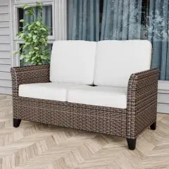 EAGLE PEAK Ocean Vista Outdoor Wicker Patio Sofa, Variated All-weather PE Wicker Loveseat with Cushions