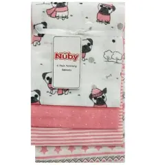Nuby 4-Pack Pink Pug Girl Receiving Blankets Gift Set