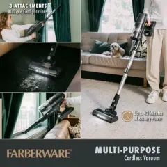 Farberware Cordless Elite Stick Vacuum Cleaner, Powerful Suction with 3 Speeds for Carpet and Hard Floors, Converts to Handheld Vacuum, LED Screen