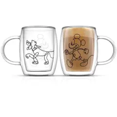 JoyJolt Disney Mickey and Pluto Glass Mugs - Set of 2 Double Wall  Tea Glass Coffee Cups - 13.5 oz