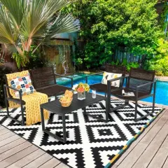 Costway 4PCS Patio Furniture Conversation Set Sofa Loveseat Armrest Garden Deck