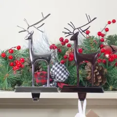 Northlight Set of 2 Oil Rubbed Bronze and Silver Reindeer Christmas Stocking Holders
