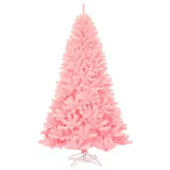Costway 7.5Ft Hinged Artificial Christmas Tree Full Fir Tree New PVC w/ Metal Stand Pink