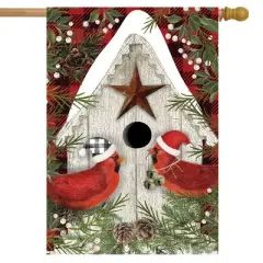 Briarwood Lane Winter Cardinals Birdhouse Christmas House Flag Rustic Checkered Santa Hat 28" x 40"