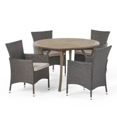 Christopher Knight Home Albury Outdoor Acacia Wood and Wicker 5 Piece Dining Set with Cushion