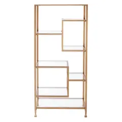 68" Jamel Metal Glass Asymmetrical Etagere Bookcase Gold - Aiden Lane
