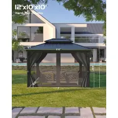 GustoWave 10'x12' Outdoor Double Hardtop Patio Gazebo for Deck, Backyard, Lawn, Garden