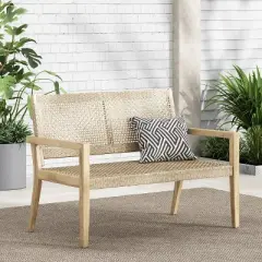 Christopher Knight Home Kiara Outdoor Wicker and Acacia Wood Loveseat, Light Brown