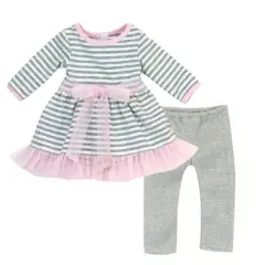 Sophia&rsquo;s Striped Tulle Hem Dress, Leggings, & Headband for 18&rdquo; Dolls, Pink/Gray