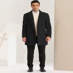 Lars Amadeus Men's Winter Overcoat Double Breasted Notched Lapel Mid-Length Pea Coat