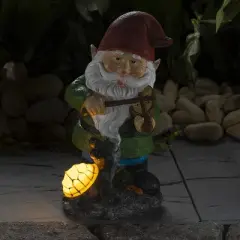 VP Home Fiddler Gnome with Glowing Turtle Solar Powered LED Outdoor Decor Garden Light