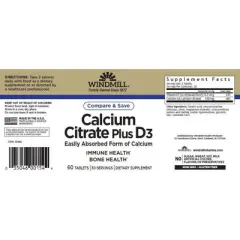 Windmill Calcium Citrate Plus Vitamin D Tablets 60 ct