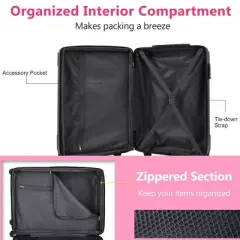 Syemin Luggage Hardshell Luggage Lightweight Durable ABS Suitcases with Double Wheels, Expandable 24" Checked Travel Luggage, Pink, 15.9"*10.2"*25.8"