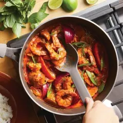 Rachael Ray Cook + Create Aluminum Nonstick Saute Pan with Lid 3qt Gray