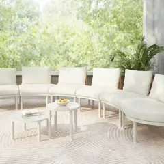 Outdoor Sectional Sofa Set, 8 Pcs Half Moon Sofa With Tempered Glass Coffee Tables, Sofa with Aluminum Frame and PE Cushions-Coolbibila