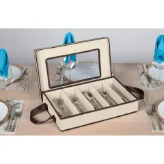 Flatware Storage Case - Durable 5 Compartment Silverware Storage Container Box with Removable Lid and Easy to Carry Handles