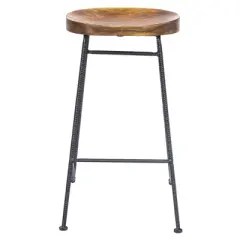 Wooden Saddle Seat Barstool with Iron Rod Legs Brown/Black - The Urban Port
