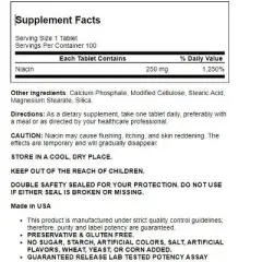Nature's Blend Timed Release Niacin 250 mg 100 Tablets