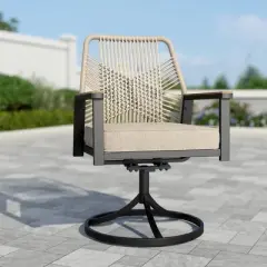 Captiva Designs 9pc Outdoor Dining Rectangle Steel Table and Thick Cushion Swivel Wicker Chairs