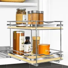 Lynk Professional Slide Out Vertical 8.25" Double Metal/Wood Spice Rack Silver: Kitchen Storage, Pantry Organizer, Pull Out