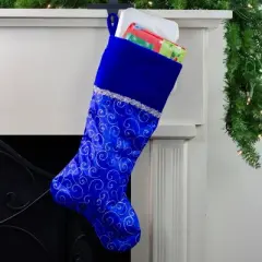 Northlight 20.5" Royal Blue and Silver Swirl Christmas Stocking with Velveteen Cuff