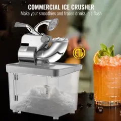 VEVOR 110V Commercial Ice Crusher 440LBS/H, ETL Approved 300W Electric Snow Cone Machine with Dual Blades, Stainless Steel Shaved Ice Machine, Silver