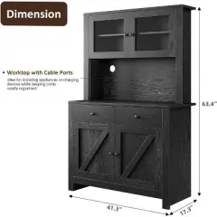 Freestanding Kitchen Pantry Cabinet with Drawers and Hutch, Adjustable Shelves and Microwave Stand, 63-Inch Tall Storage Unit for Dining Rooms