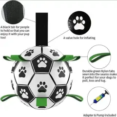 Soccer Design Pet Toy With Straps For Dogs To Chew On. Used For Training, Playing, Teeth Cleaning, And Interactive Retrieval. Suitable for Dogs