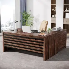 Tribesigns 62.2" Large Executive Desk with Mobile File Cabinet, L-Shaped Office Desk with Storage Shelves